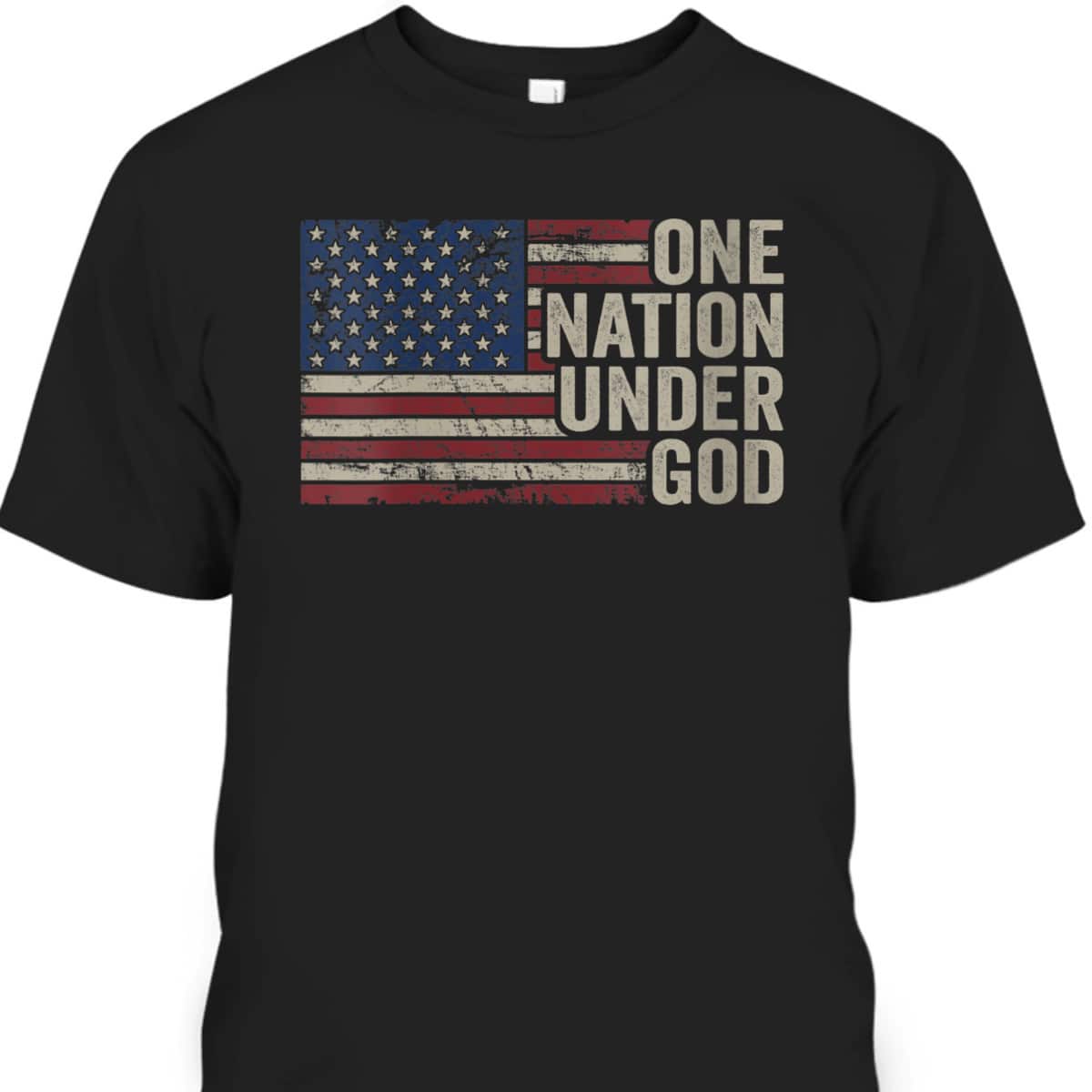 4th Of July T-Shirt One Nation Under God USA Vintage American Flag