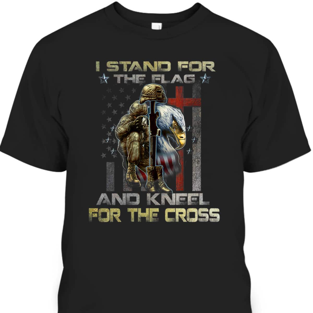 I Stand For The Flag Kneel For The Cross US Flag And Eagle T-Shirt Veteran's Day Gift