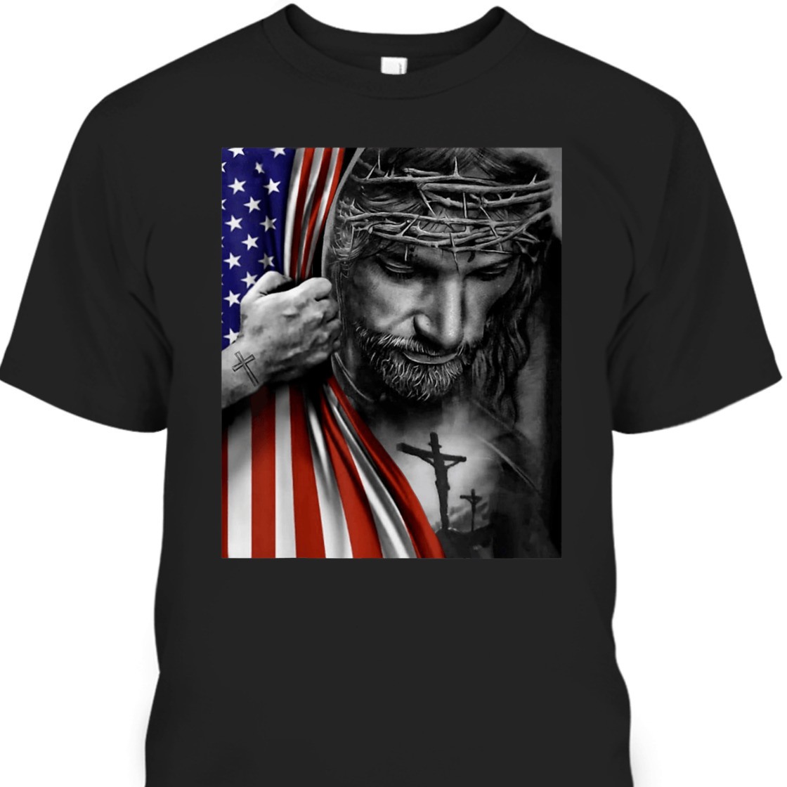4th Of July Independence Day Gift American Flag And Jesus Amazing Gift For Jesus Lovers T-Shirt