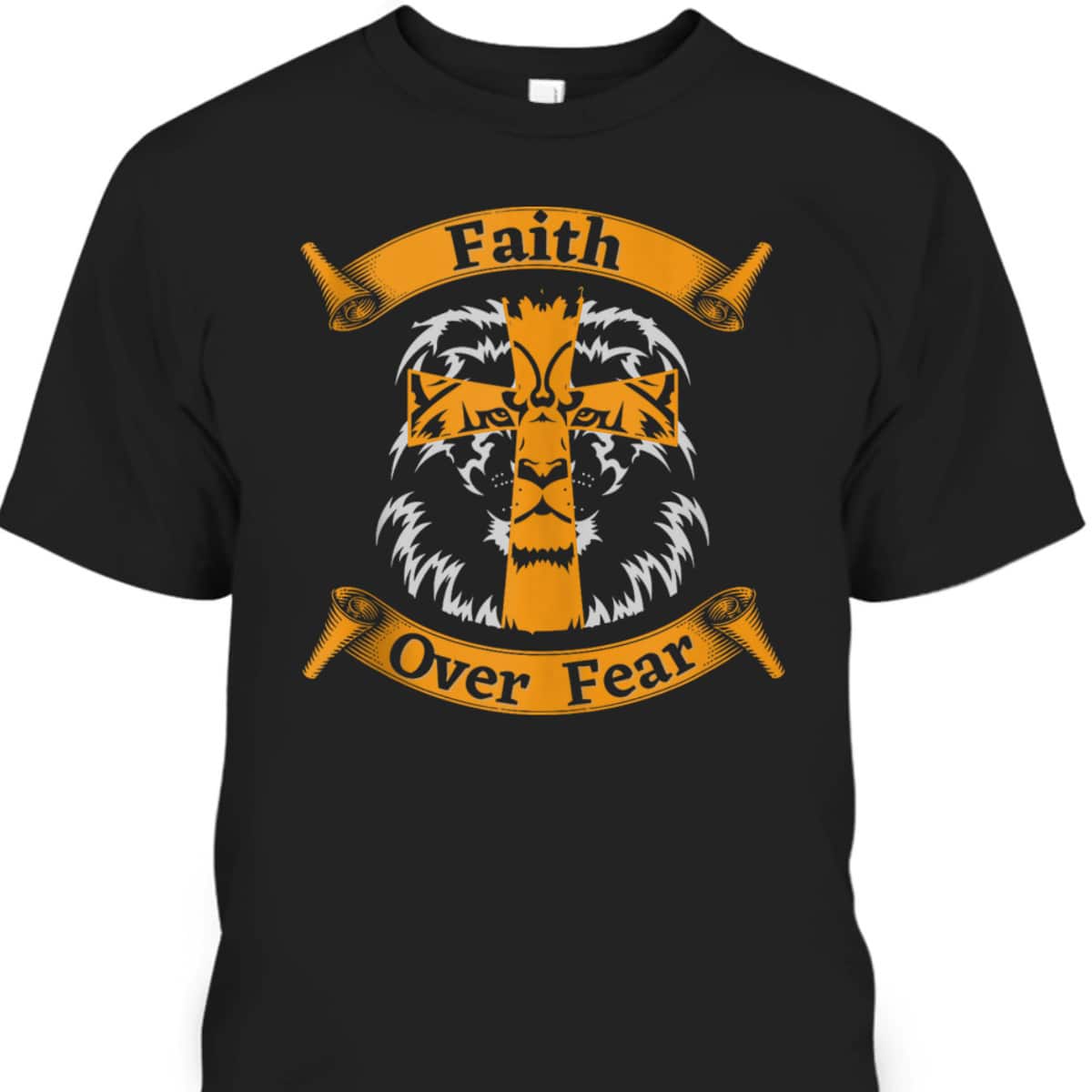 Faith Over Fear T-Shirt With Christian Cross And Lion Of Judah