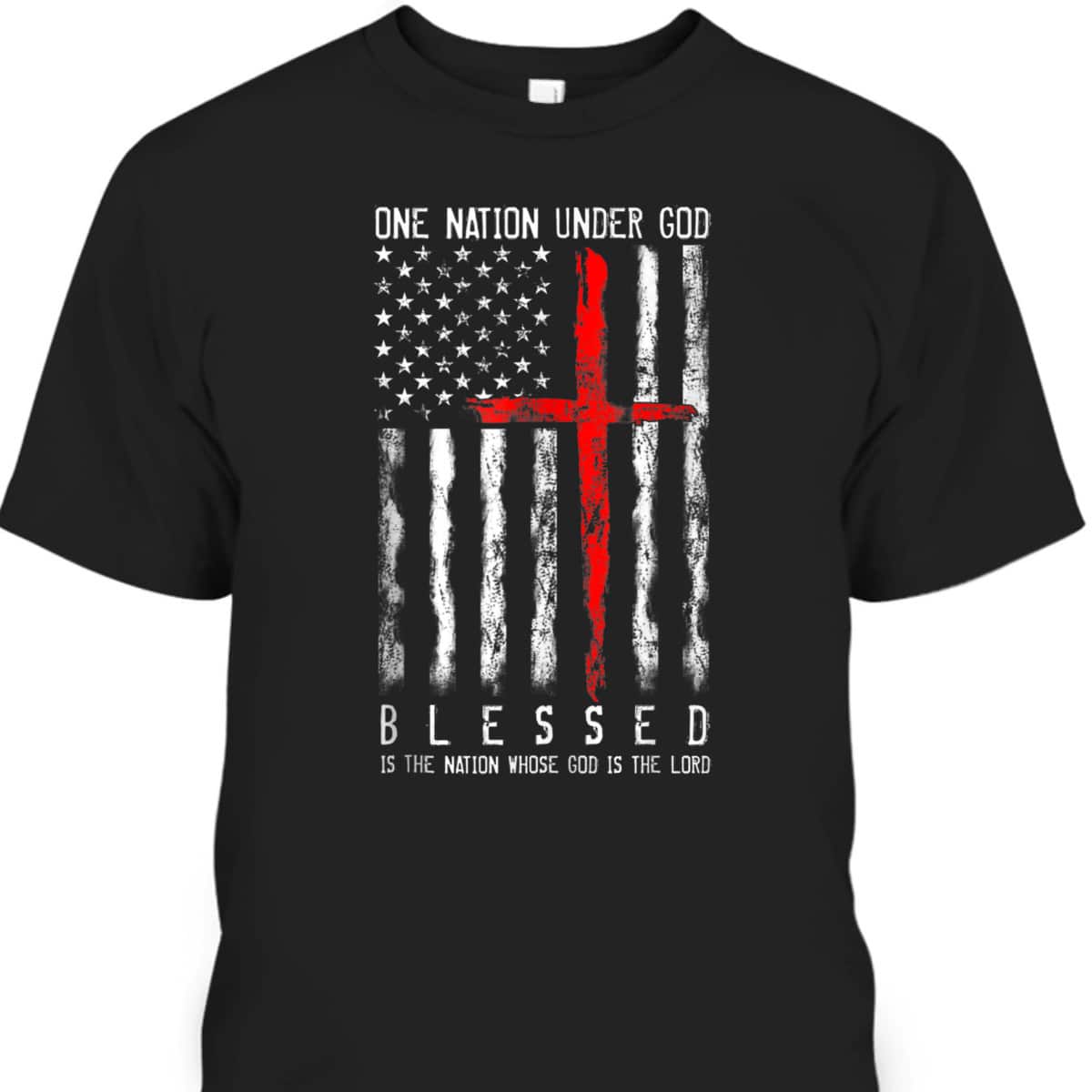 Patriotic Christian Blessed One Nation Under God 4th Of July US Flag T-Shirt