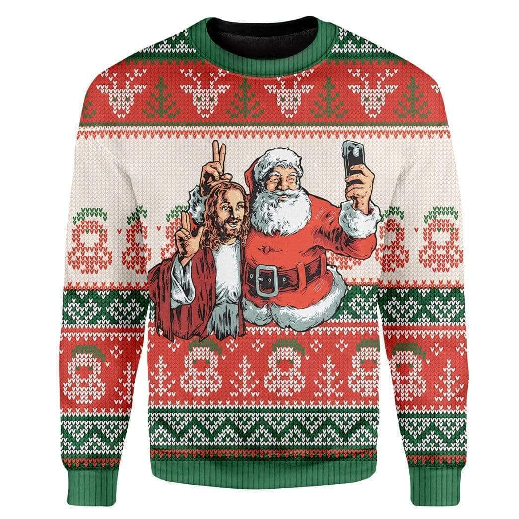 Santa And Jesus Selfie Christmas Ugly Ugly Christmas Sweater