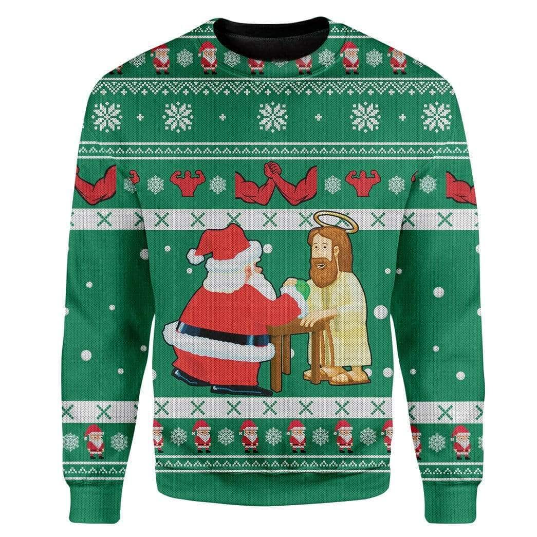 Santa And Jesus Christmas Ugly Ugly Christmas Sweater Arm Wrestling