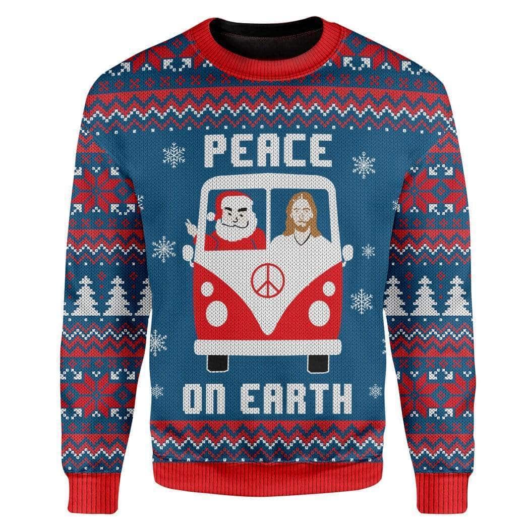 Peace On Earth Christmas Ugly Ugly Christmas Sweater Santa And Jesus