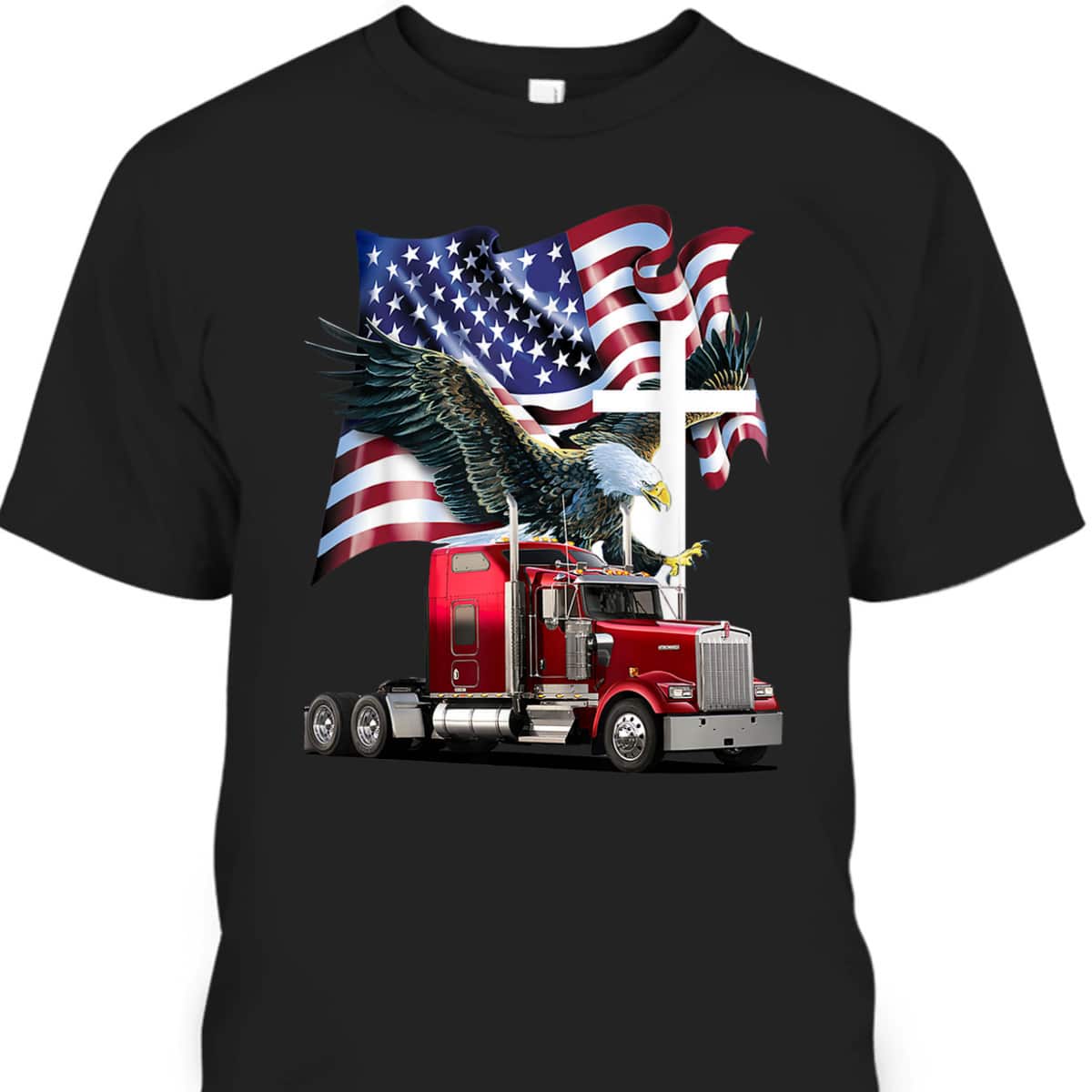 Ride With Pride Trucker Eagle Christian Jesus 4th Of July T-Shirt