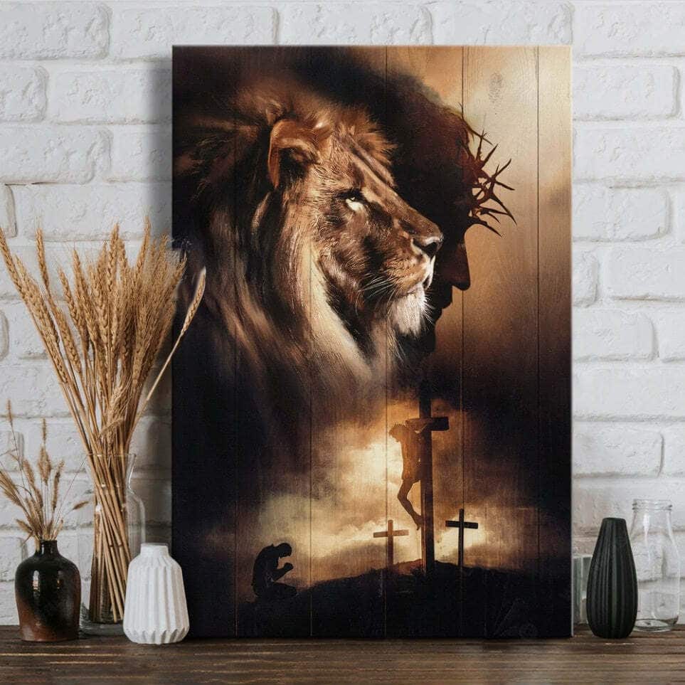 Lion Of Judah Jesus Praying With Jesus Canvas Wall Art