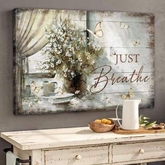 Butterfly Flower Jesus Just Breathe Christian Religious Canvas Wall Art