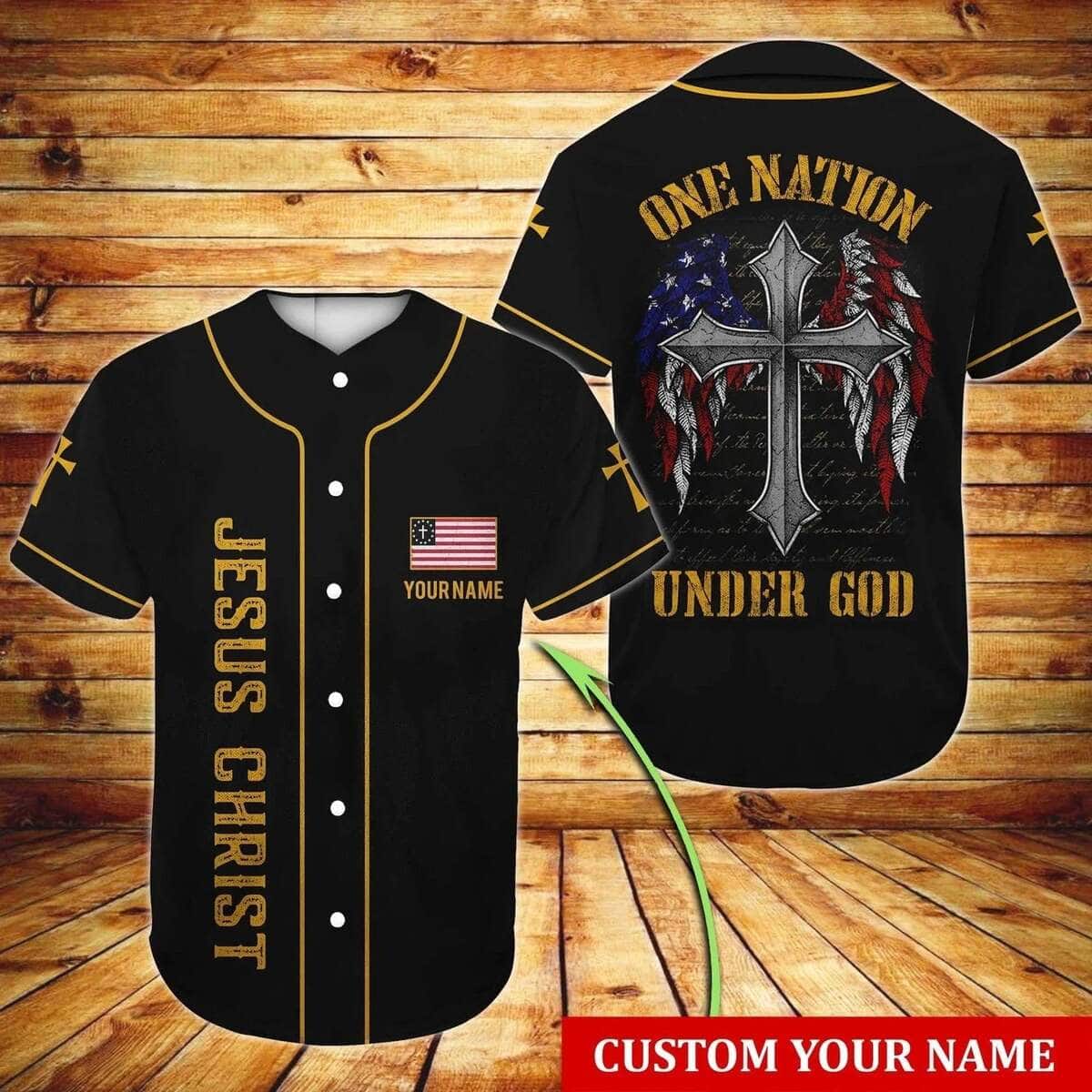 Customize Personalized Wings American Flag Cross One Nation Under God Baseball Jersey