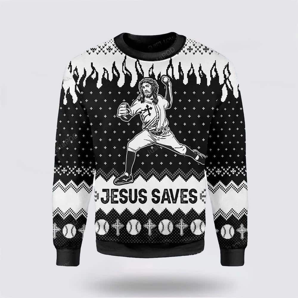 Christian Jesus Saves Baseball Ugly Christmas Ugly Christmas Sweater Religious Christmas Gifts