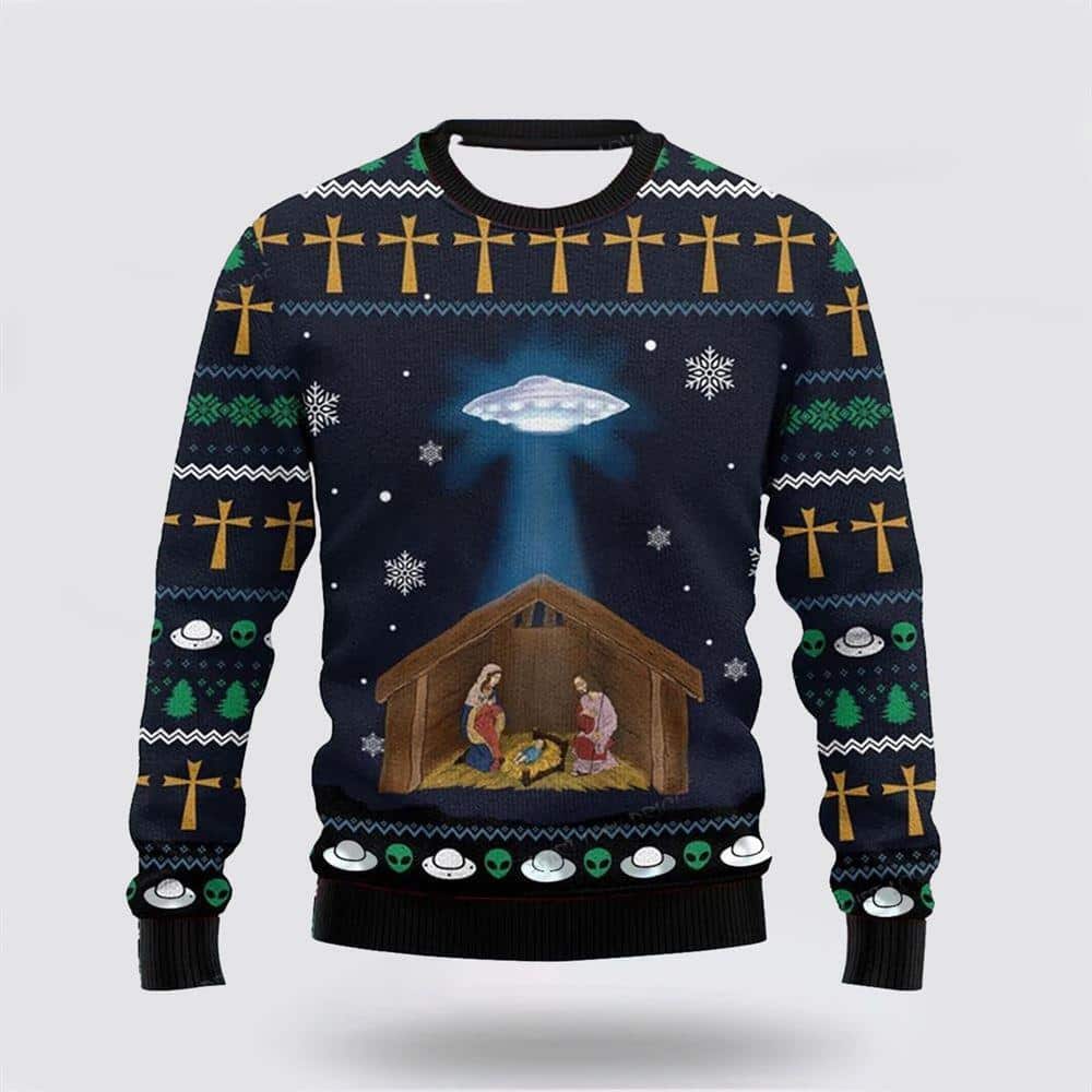 Christian Ugly Christmas Ugly Christmas Sweater Funny Spaceship Jesus Religious Christmas Gifts