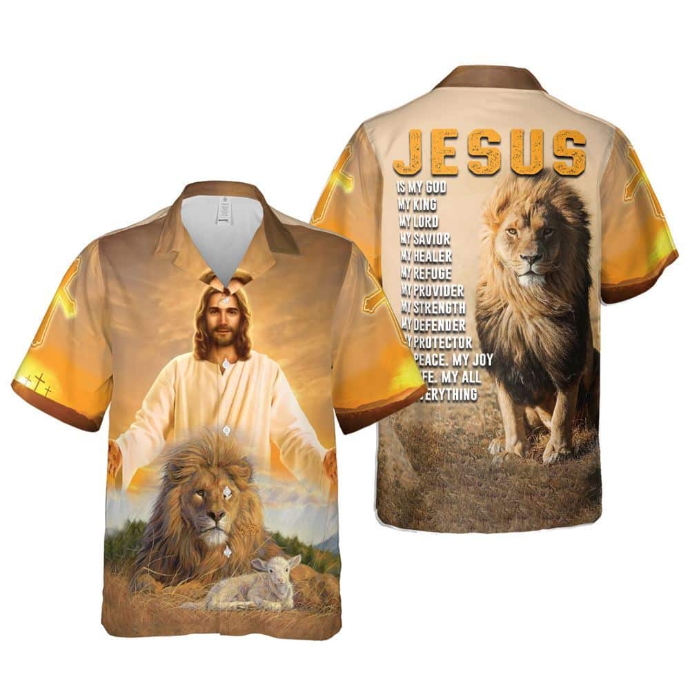 Jesus Is My God Religious Christian Lion Lamb Hawaiian Shirt