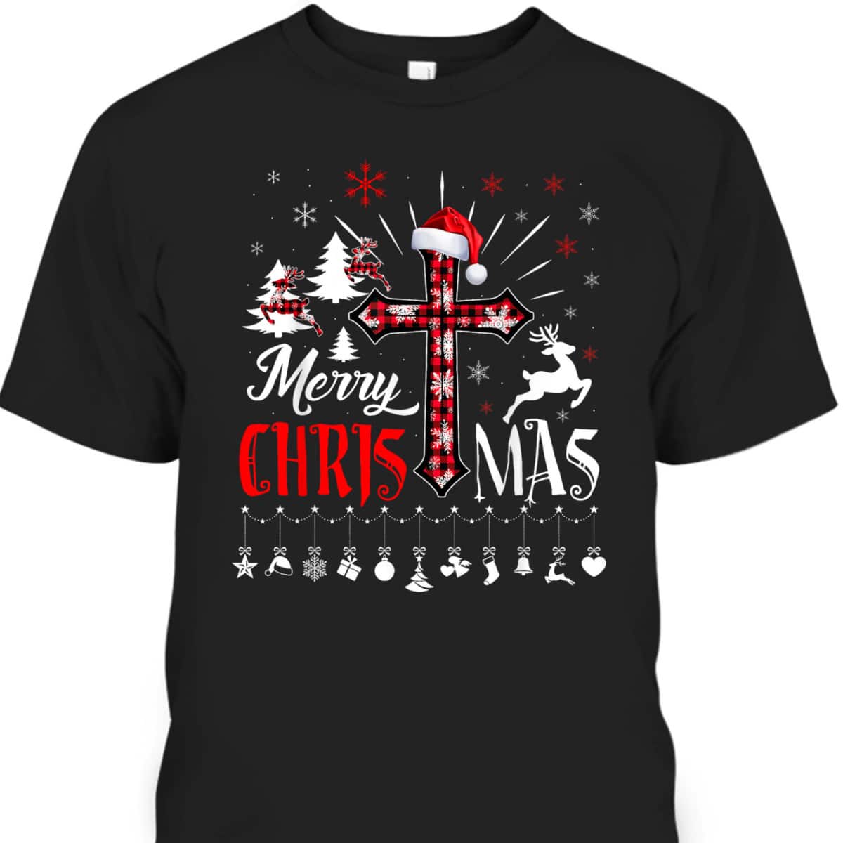 Merry Christmas Cross Christian Plaid Buffalo Xmas Cross T-Shirt