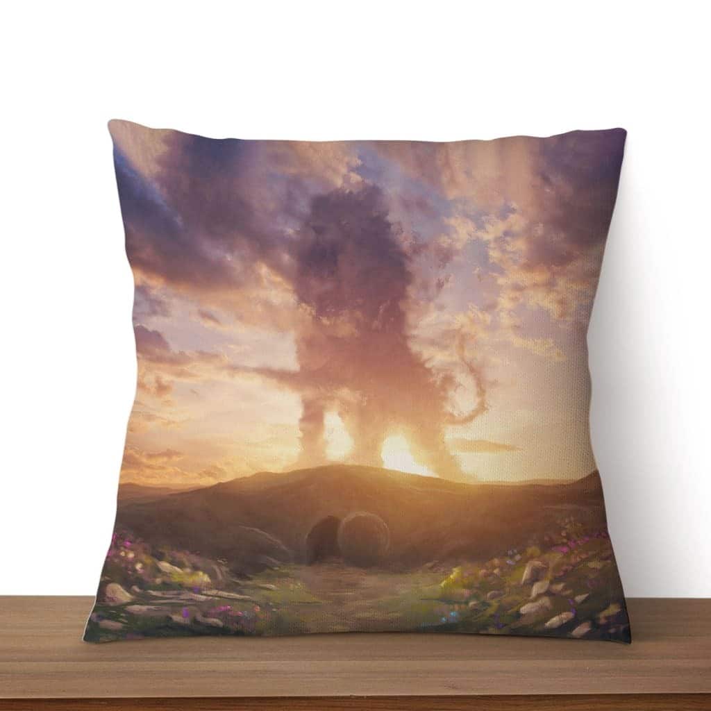 Lion Of Judah Above The Empty Tomb He Is Risen Easter Pillow