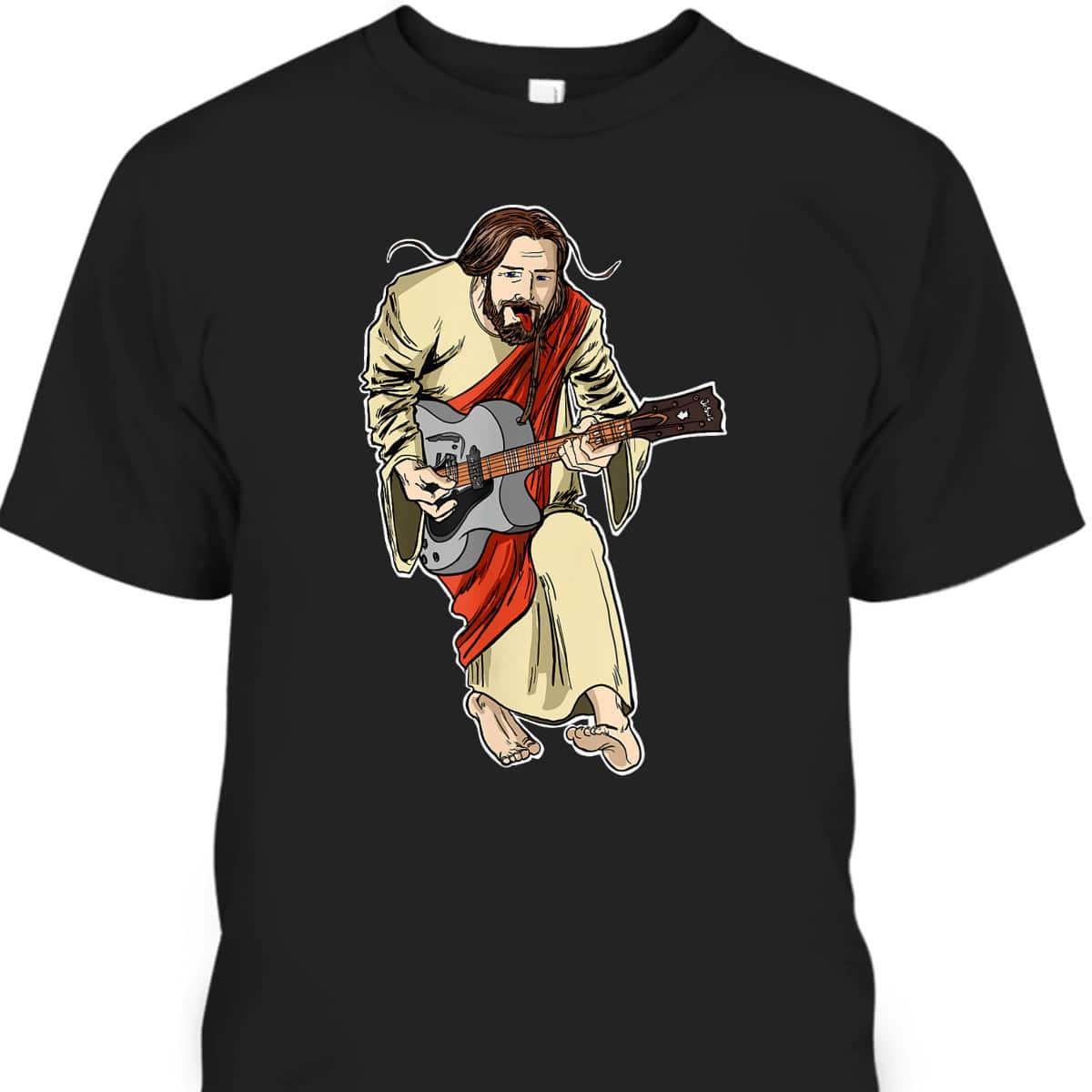 Rocker Jesus With Guitar Funny Rockstar Jesus T-Shirt