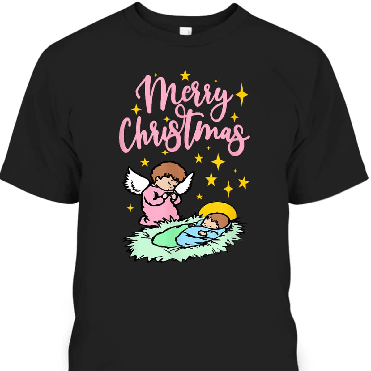 Baby Jesus With Angel Merry Christmas Nativity T-Shirt