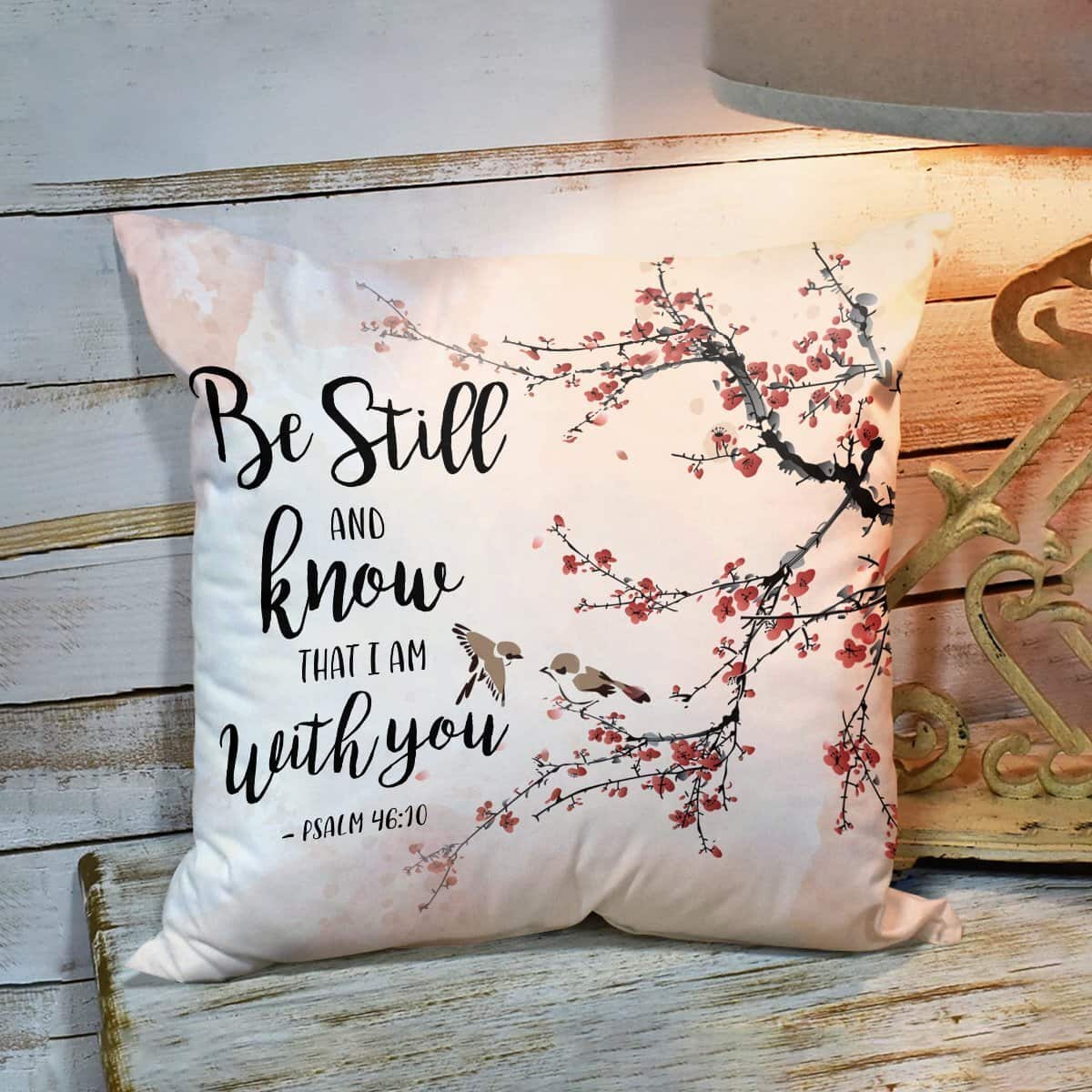 Bible Verse Scripture God Is Beside You Bird And Peach Blossom Jesus Pillow