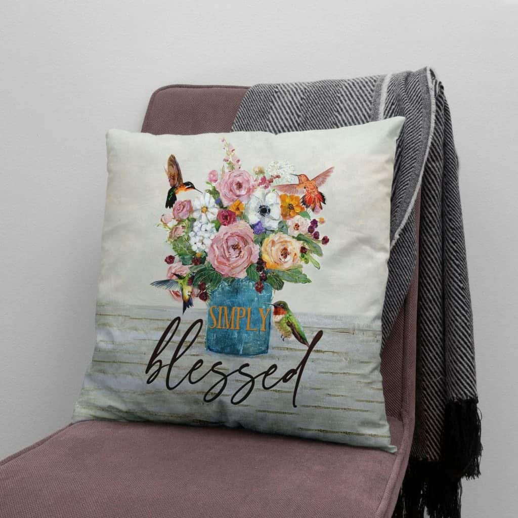 Simply Blessed Hummingbird Flowers Pillow