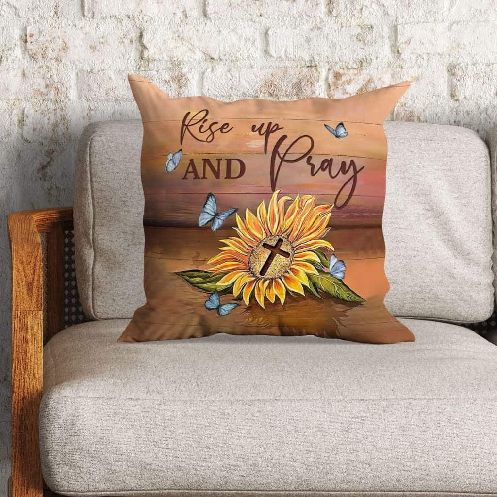 Rise Up And Pray Sunflower Cross Christian Pillow