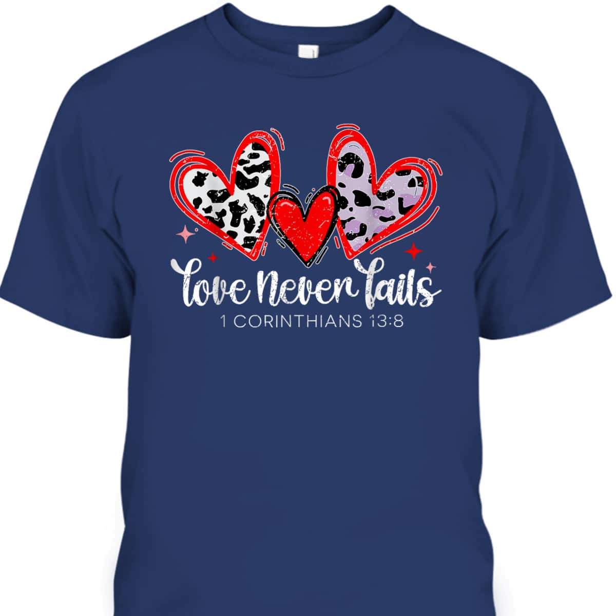 Leopard Heart Love Never Fails Christian Valentine's Day T-Shirt