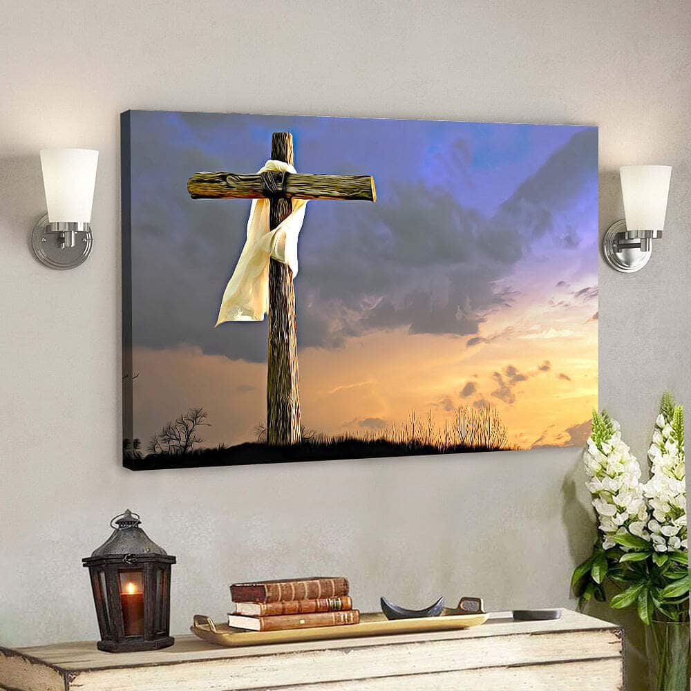 Cross With Scarf Christian Faith Scripture Canvas Wall Art