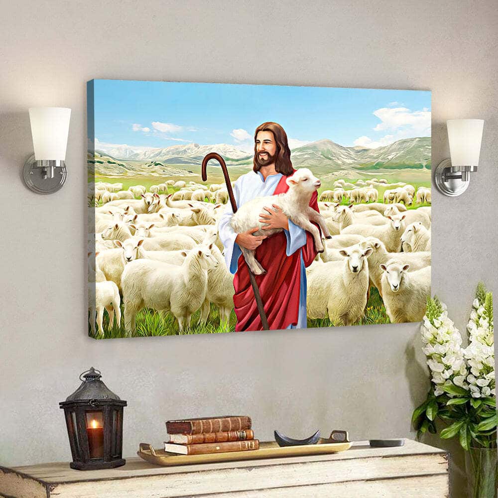 Jesus And Lamb Christian Gift Jesus Scripture Canvas Wall Art