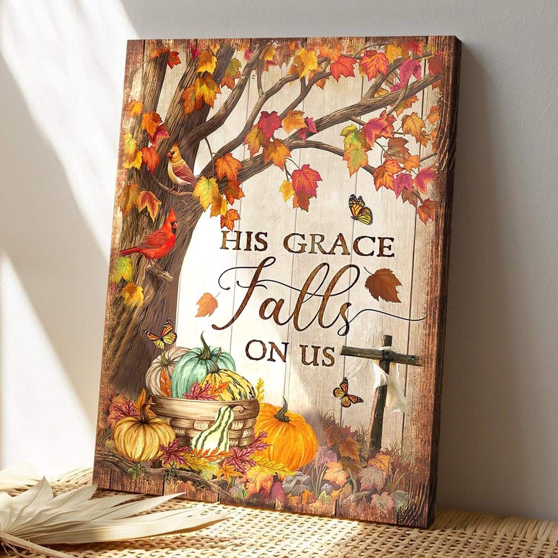Maple Tree His Grace Fall On Us Bible Verse Scripture Canvas Print