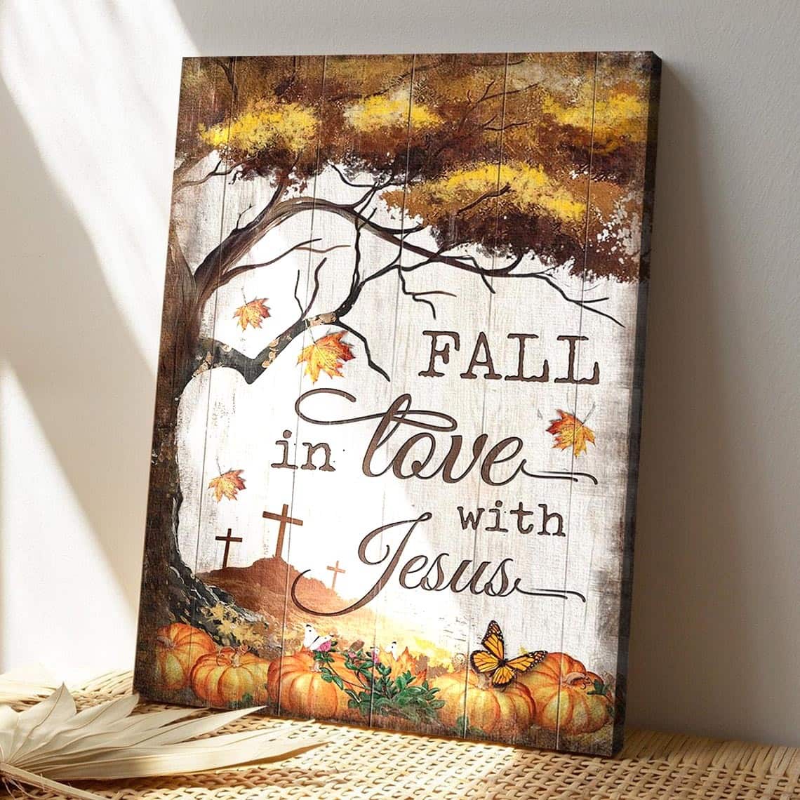 Halloween Pumpkin Fall In Love With Jesus Bible Verse Scripture Canvas Print