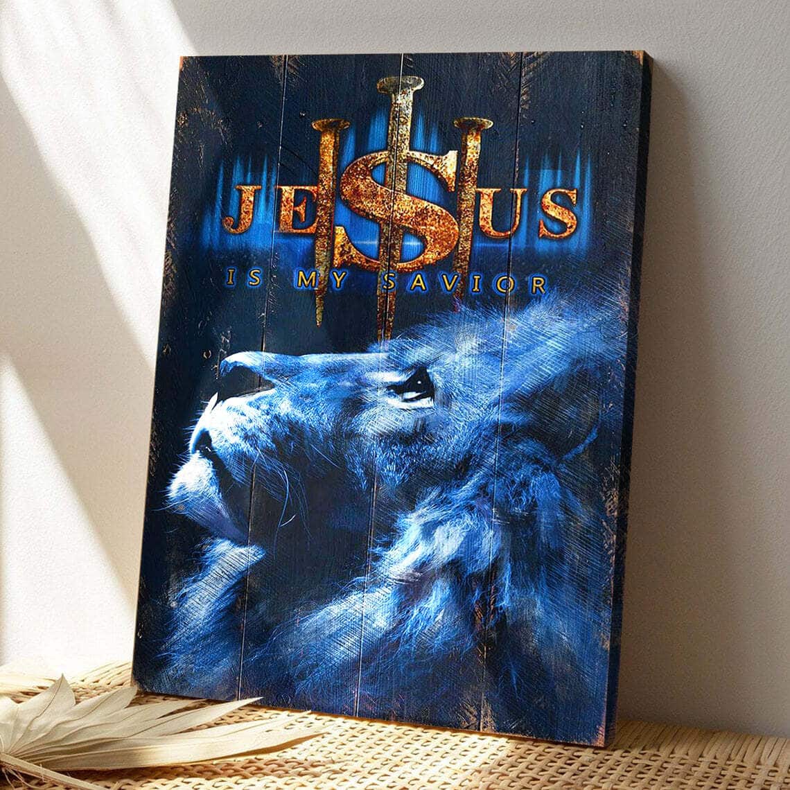 Blue Lion Jesus Is My Savior Jesus Bible Verse Scripture Canvas Print