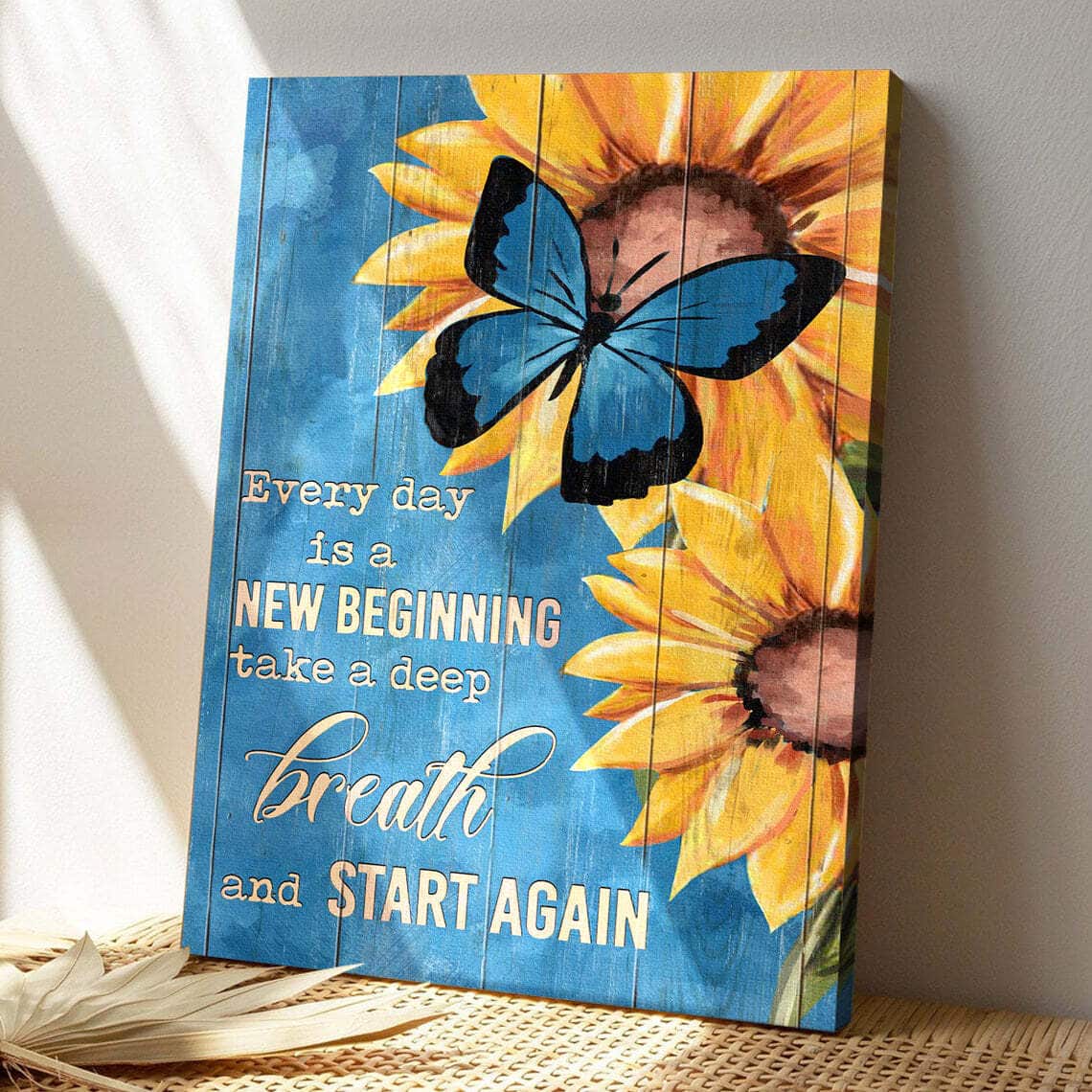 Sunflower And Butterfly Take A Deep Breath And Start Again Jesus Bible Verse Scripture Canvas Print