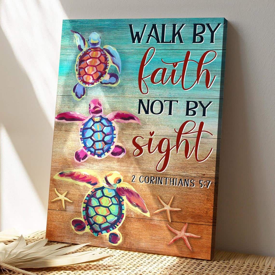 Colorful Turtle Walk By Faith Not By Sight Bible Verse Scripture Canvas Print