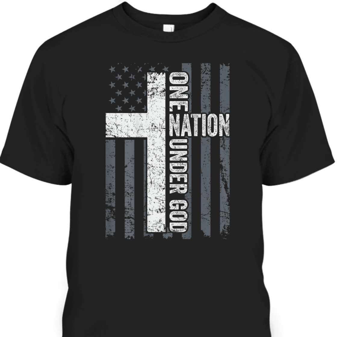 One Nation Under God 4th Of July Independence Day T-Shirt Cross With American USA Flag 