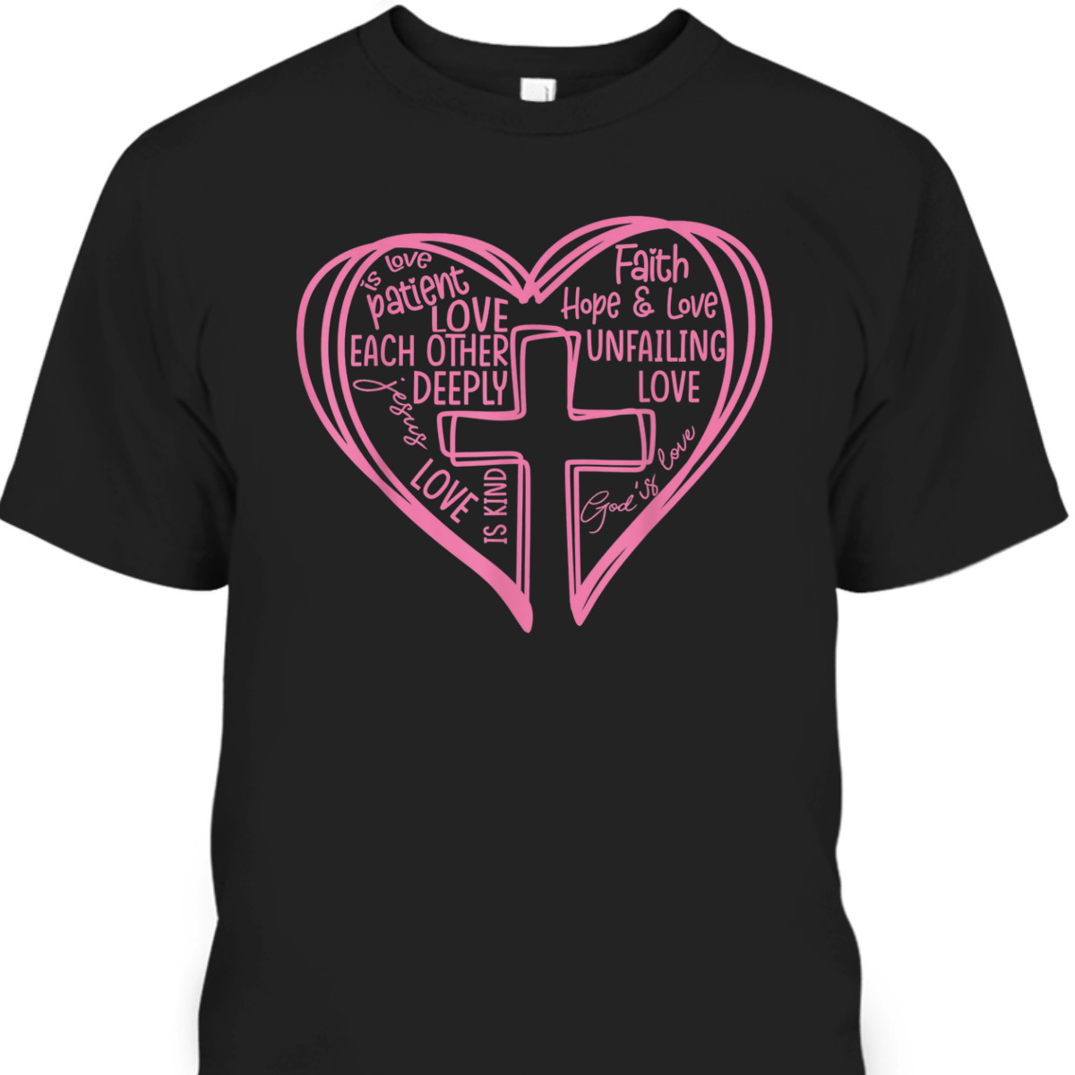 Valentines Day T-Shirt Pink Heart Christian Cross Religious Gift