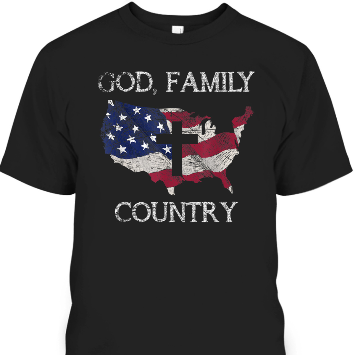 God Family Country T-Shirt Christian Cross 4th Of July