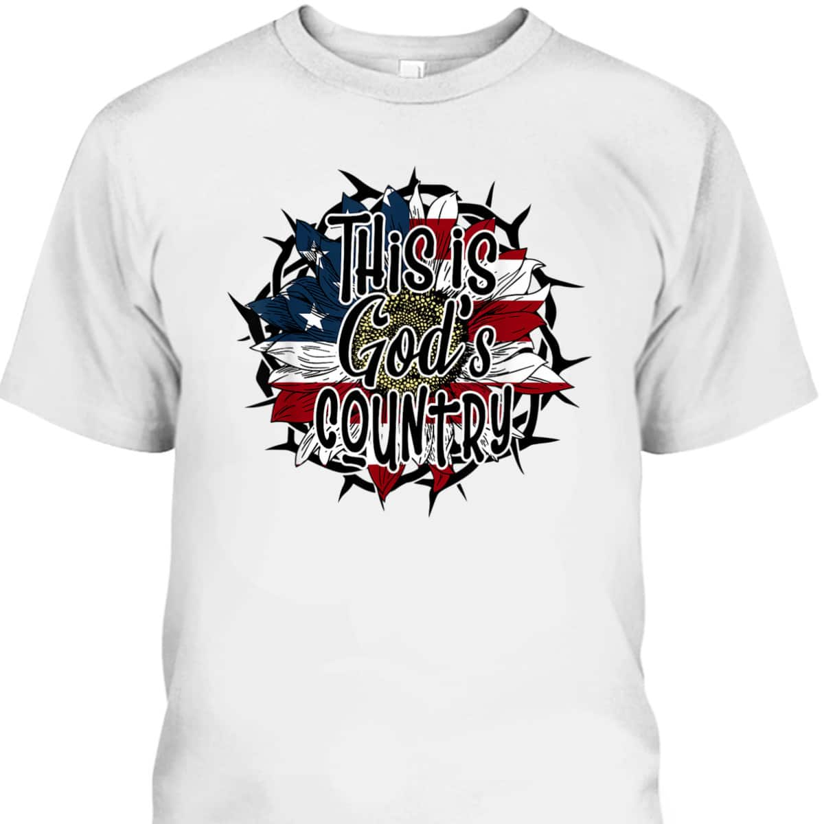 This Is God's USA Country T-Shirt American Flag Sunflower