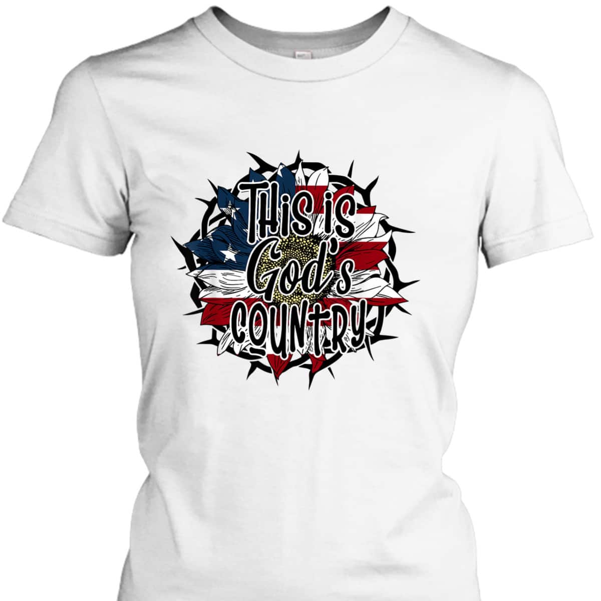 This Is God's USA Country T-Shirt American Flag Sunflower This Is God's USA Country T-Shirt American Flag Sunflower