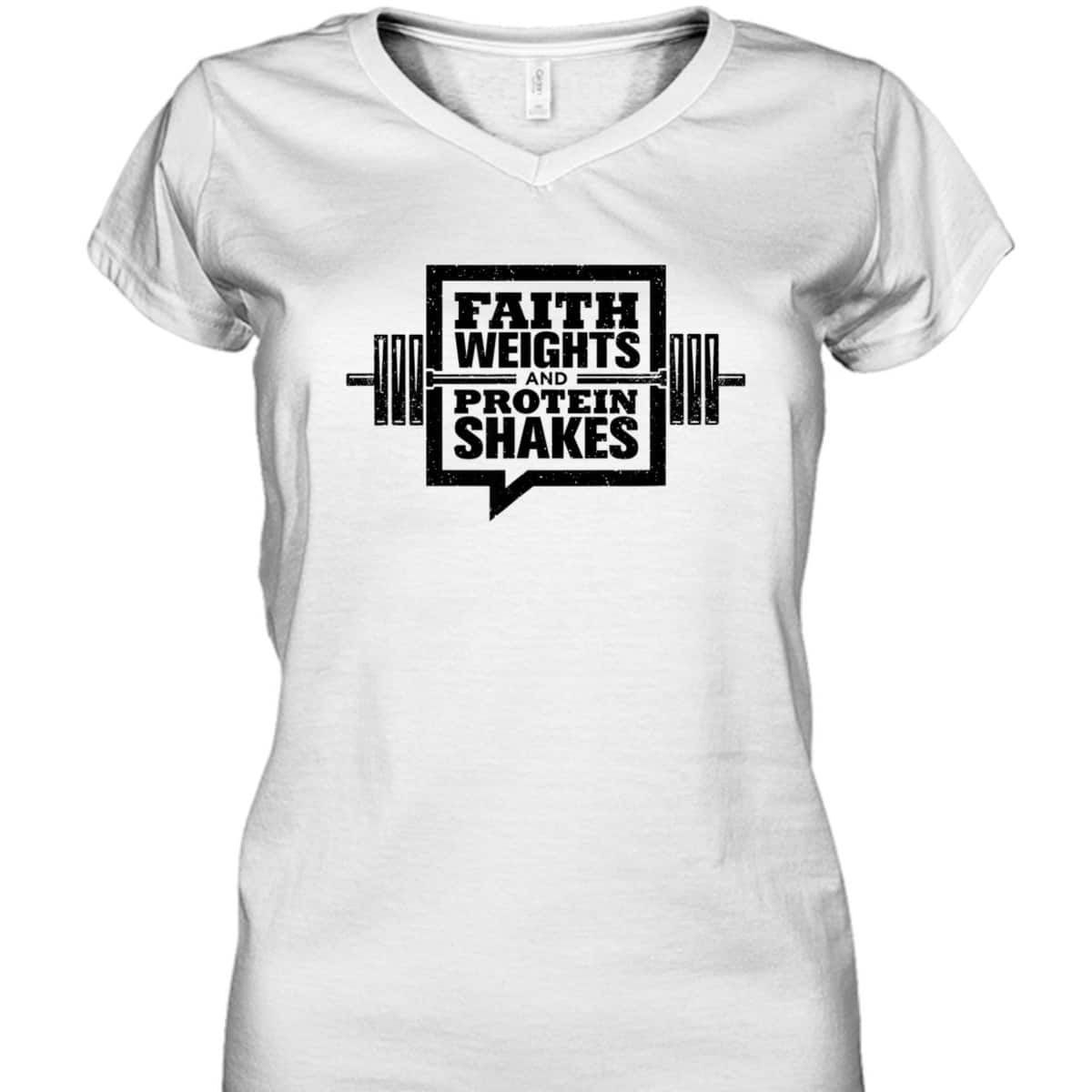 Faith Weights And Protein Shakes T-Shirt Christian Gymer Gift Faith Weights And Protein Shakes T-Shirt Christian Gymer Gift