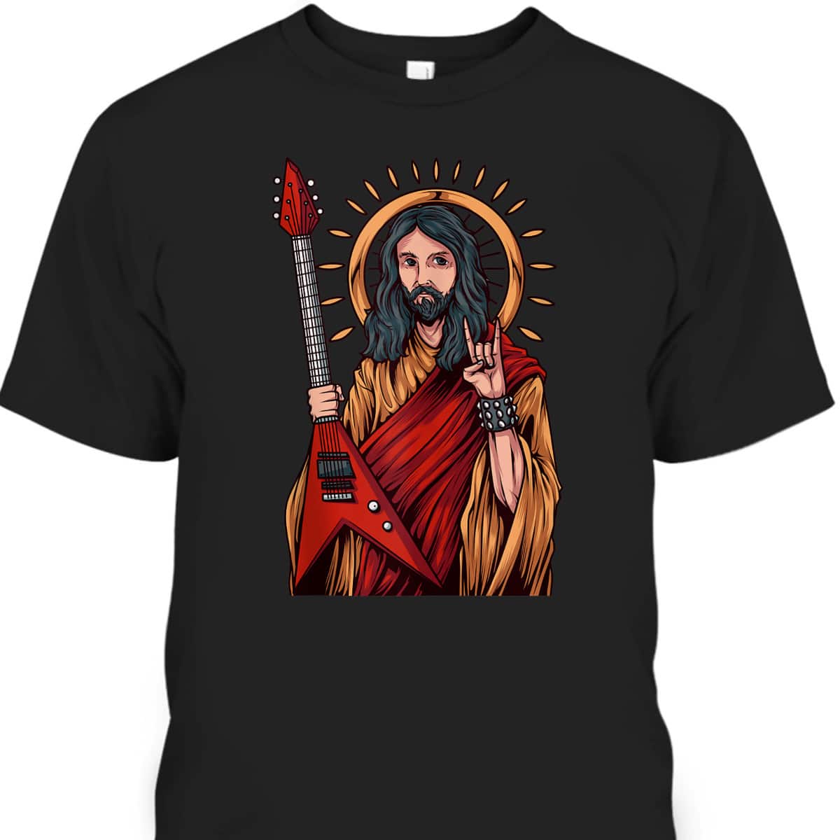 Jesus The Heavy Metal Guitarist Funny Christian T-Shirt Jesus The Heavy Metal Guitarist Funny Christian T-Shirt