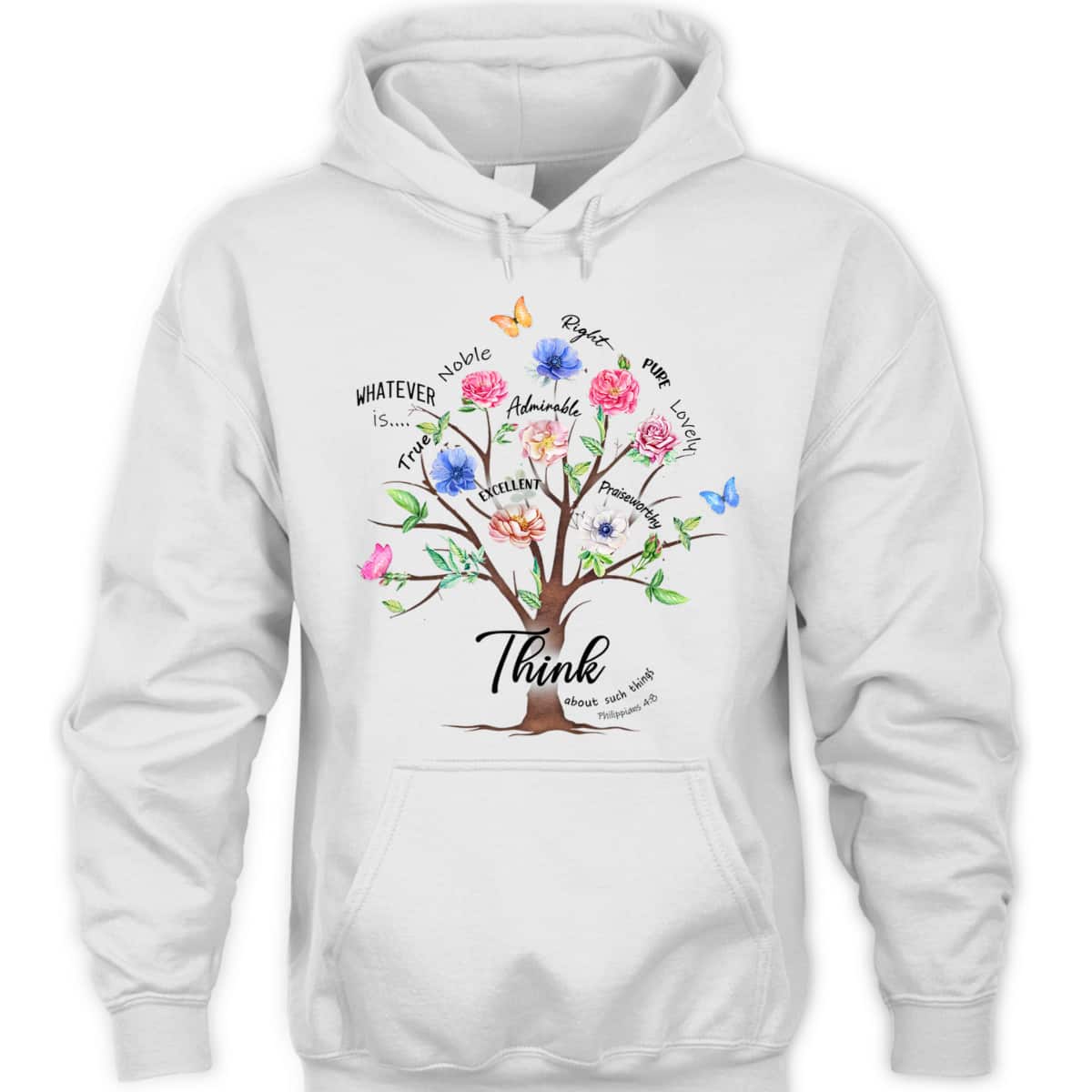 Jesus Flower Butterfly Think About Such Things Philippians 48 Bible Verse Religious T-Shirt Jesus Flower Butterfly Think About Such Things Philippians 48 Bible Verse Religious T-Shirt