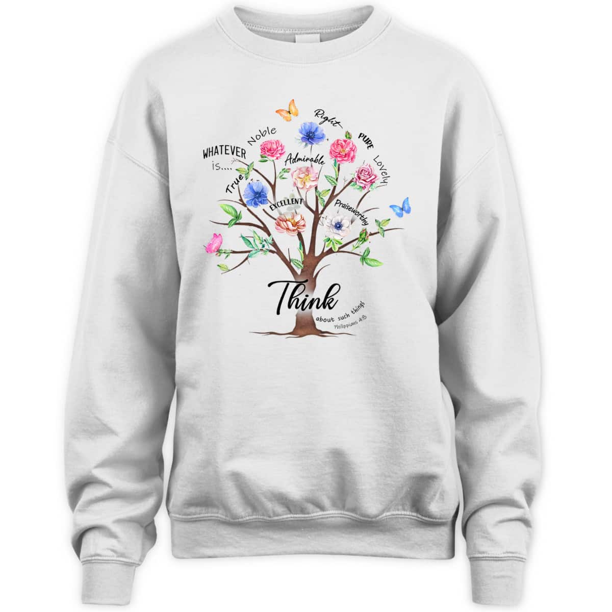 Jesus Flower Butterfly Think About Such Things Philippians 48 Bible Verse Religious T-Shirt