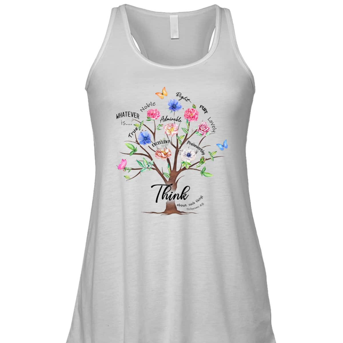Jesus Flower Butterfly Think About Such Things Philippians 48 Bible Verse Religious T-Shirt