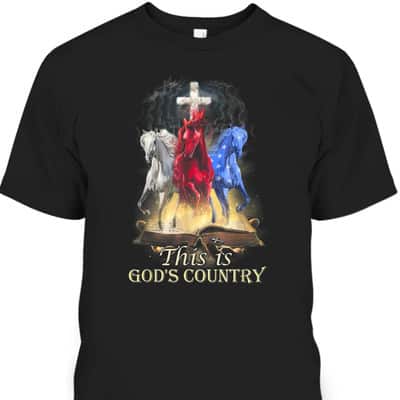 This Is God&lsquo;s Country T-Shirt Cool Horses Running In Halo Of Bible