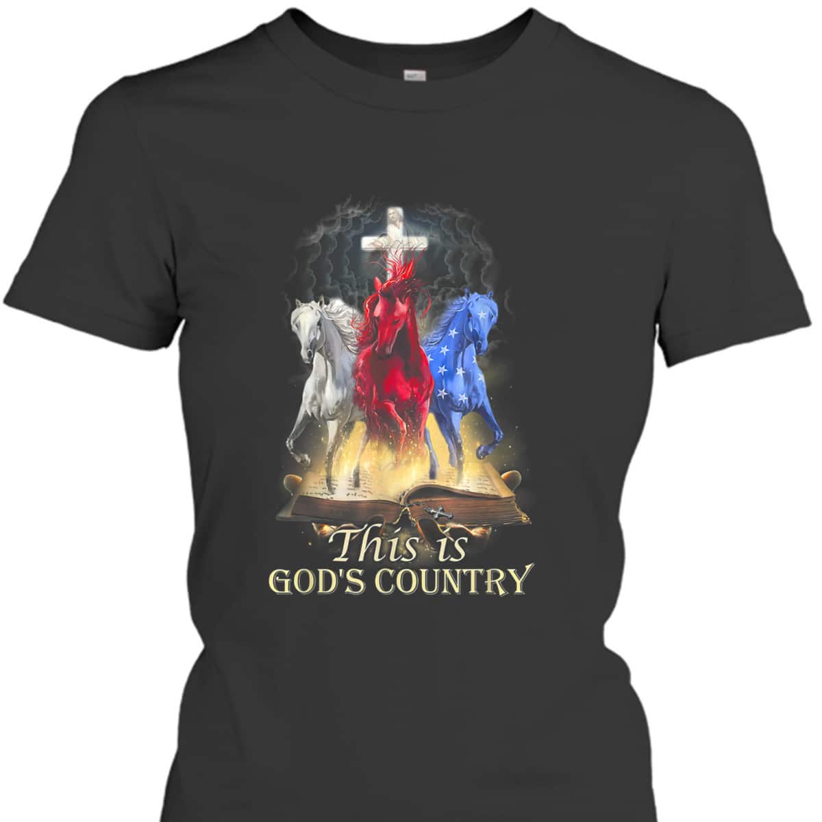 This Is God&lsquo;s Country T-Shirt Cool Horses Running In Halo Of Bible