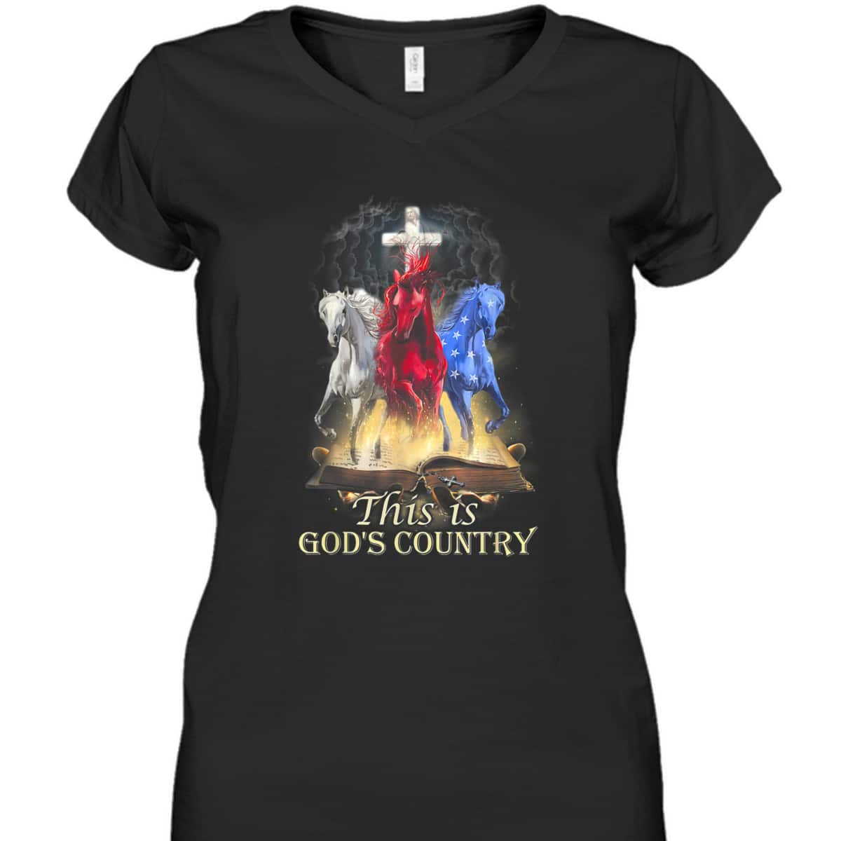 This Is God&lsquo;s Country T-Shirt Cool Horses Running In Halo Of Bible