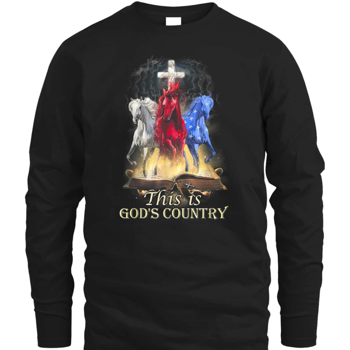 This Is God&lsquo;s Country T-Shirt Cool Horses Running In Halo Of Bible