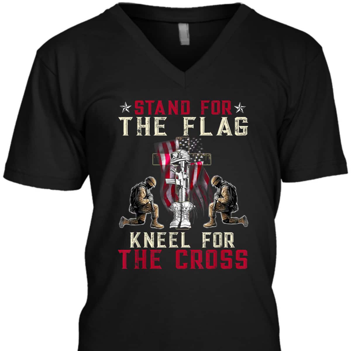 Patriotic Christian T-Shirt Stand For The Flag Kneel For The Cross Memorial Day Veteran's Day Gift Patriotic Christian T-Shirt Stand For The Flag Kneel For The Cross Memorial Day Veteran's Day Gift