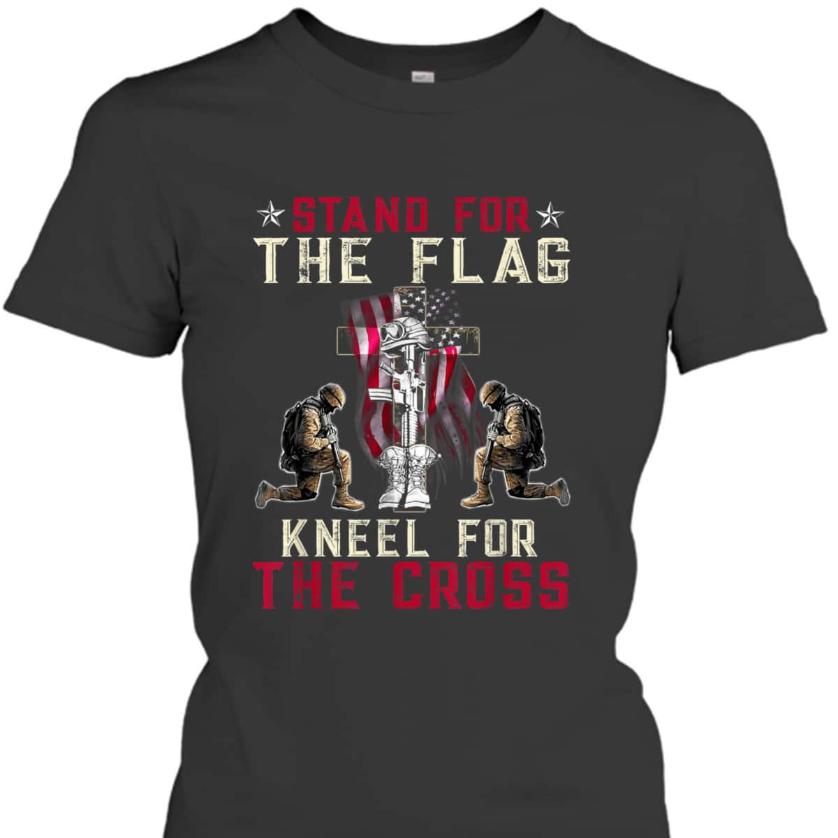 Patriotic Christian T-Shirt Stand For The Flag Kneel For The Cross Memorial Day Veteran's Day Gift Patriotic Christian T-Shirt Stand For The Flag Kneel For The Cross Memorial Day Veteran's Day Gift