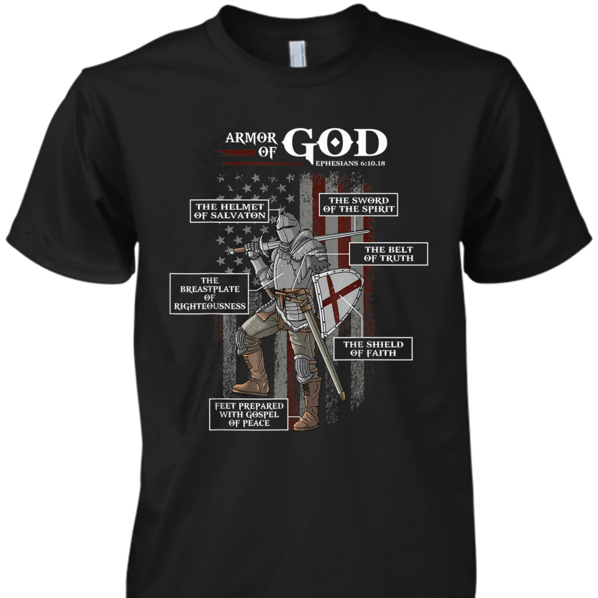 US American Flag Armor Of God T-Shirt Ephesians 6:10.18 Christian Bible Verse Gift