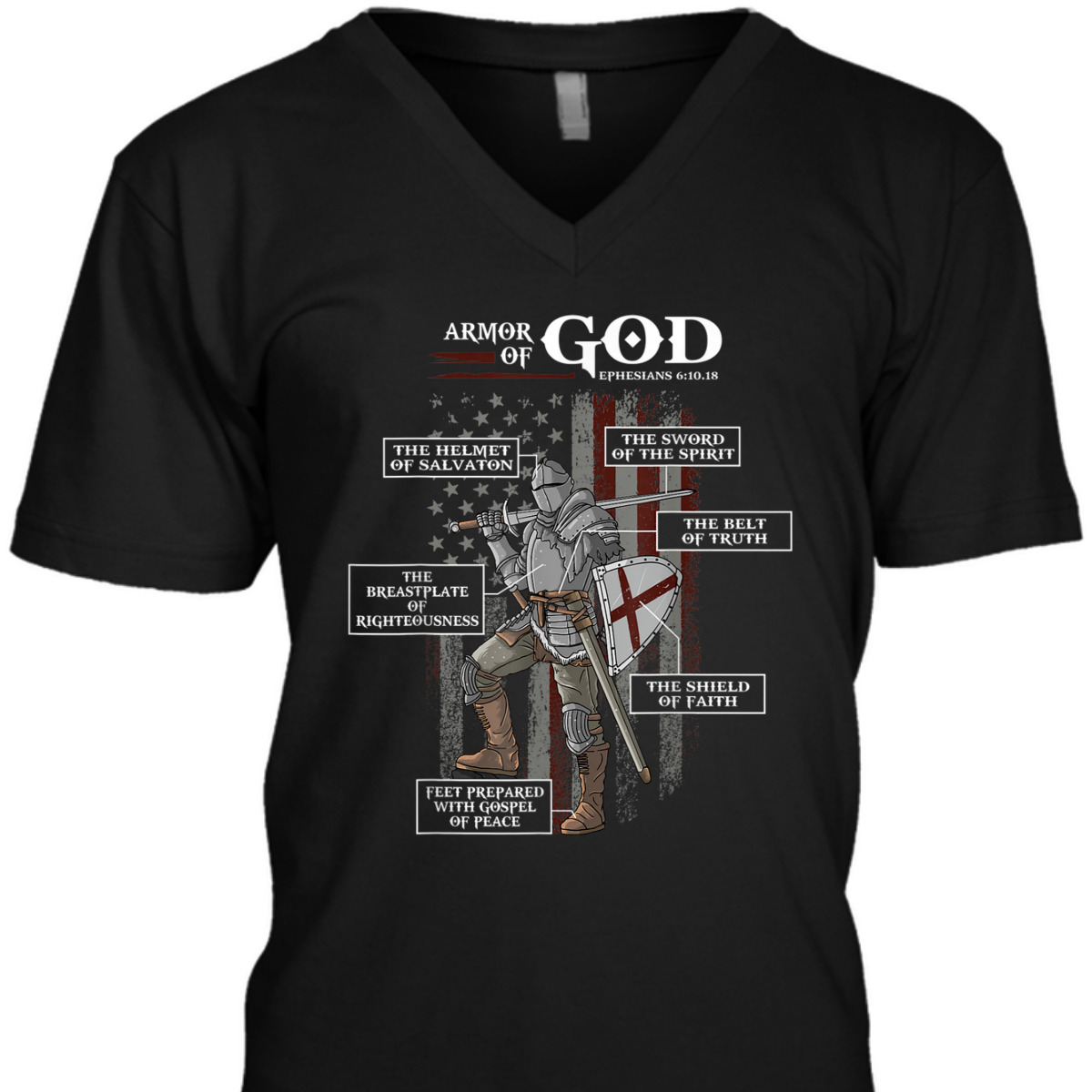 US American Flag Armor Of God T-Shirt Ephesians 6:10.18 Christian Bible Verse Gift