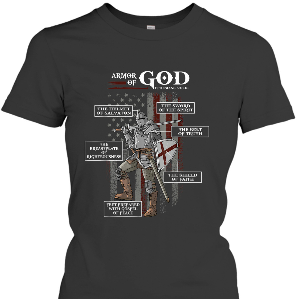 US American Flag Armor Of God T-Shirt Ephesians 6:10.18 Christian Bible Verse Gift