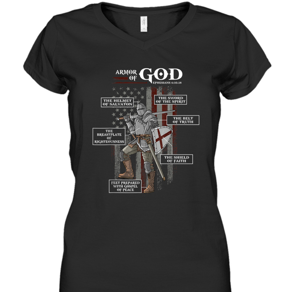 US American Flag Armor Of God T-Shirt Ephesians 6:10.18 Christian Bible Verse Gift
